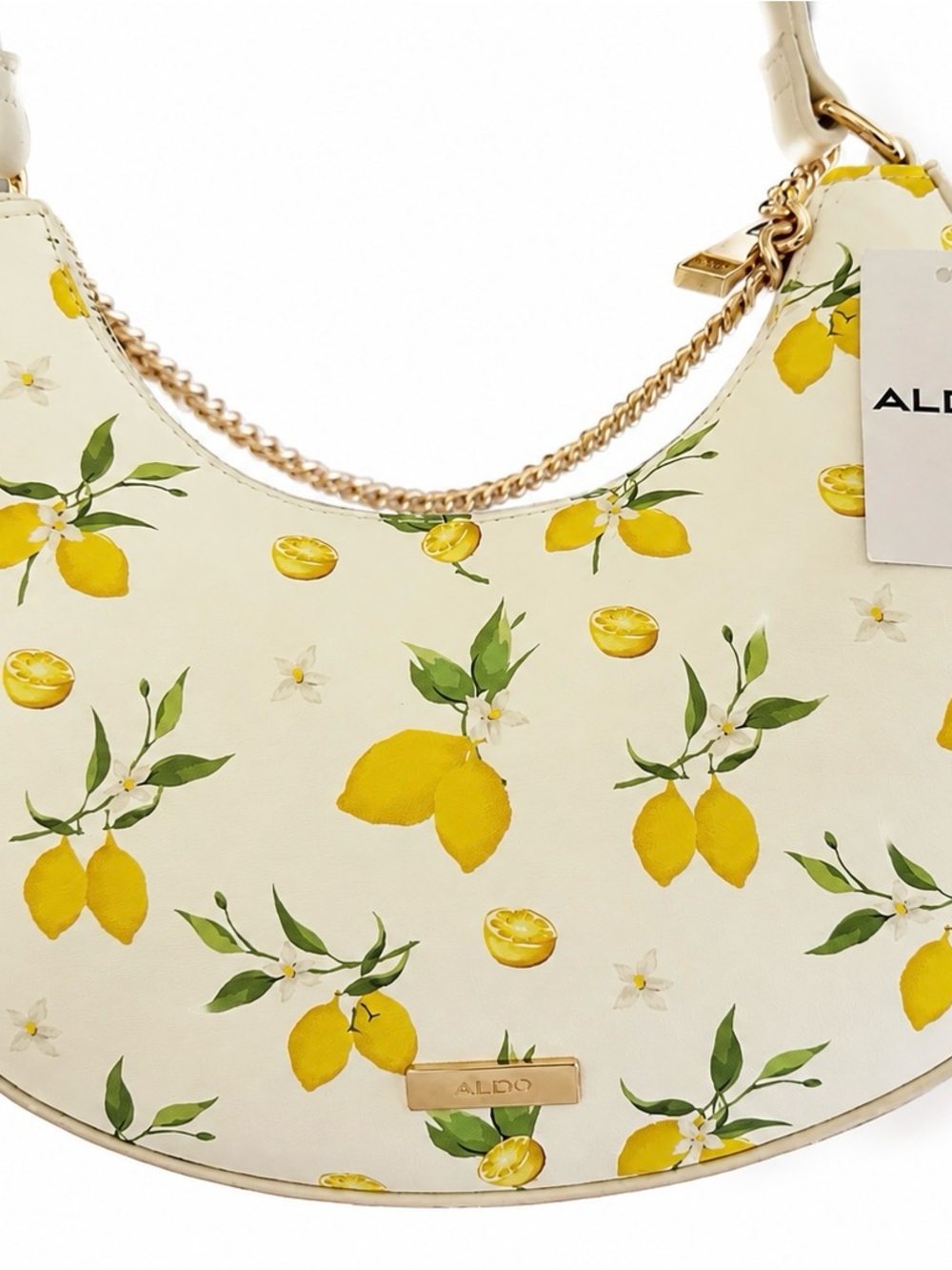ALDO Decoy Lemon Print Shoulder Bag Gold Chain NWT Citrus Summer Purse